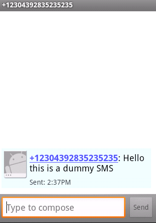 Dummy SMS received on Android Emulator